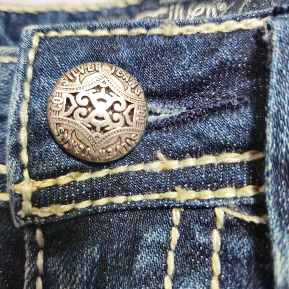 Silver Jeans AIKO Bootcut Denim Embroidered Med Wash Womens 30x32 Tag (28x33) - Picture 3 of 16